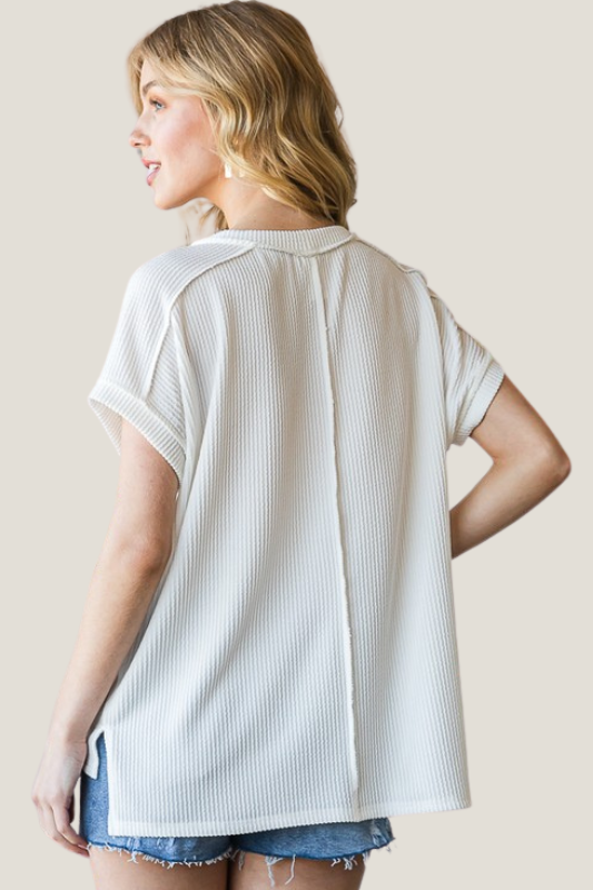 Ribbed Drop Shoulder Tee -White