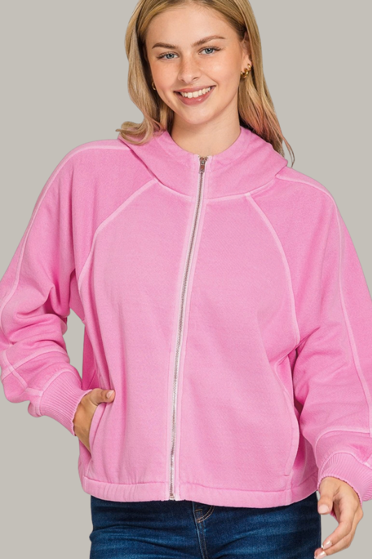 Mineral Wash Hoodie Sweatshirt (Pink)