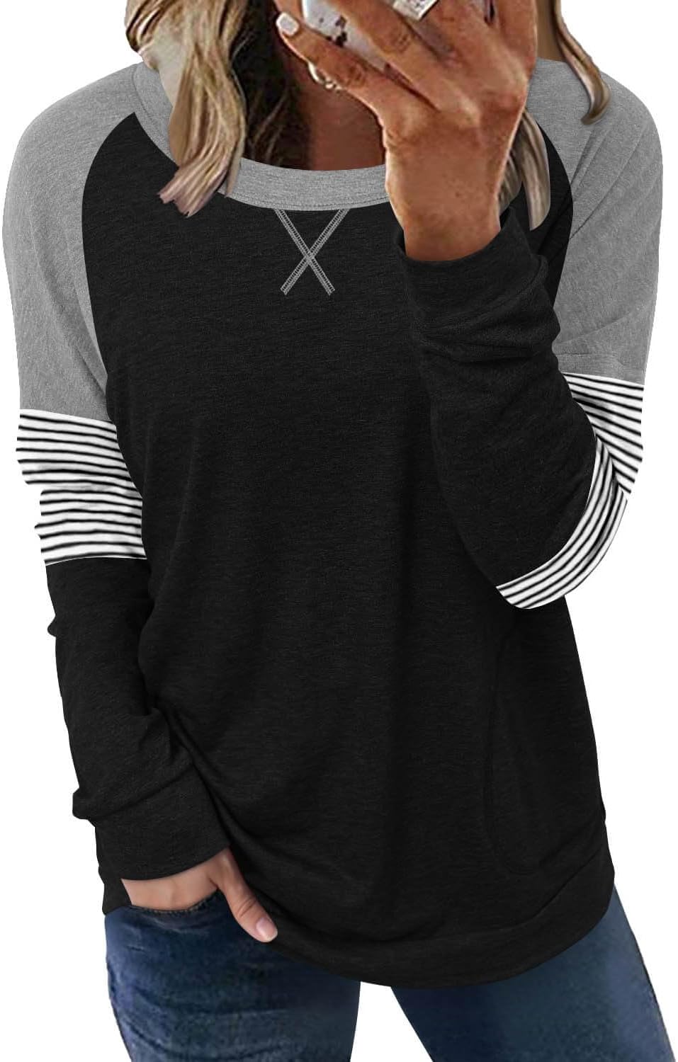 Amazon-Crewneck Color block Top (more colors)