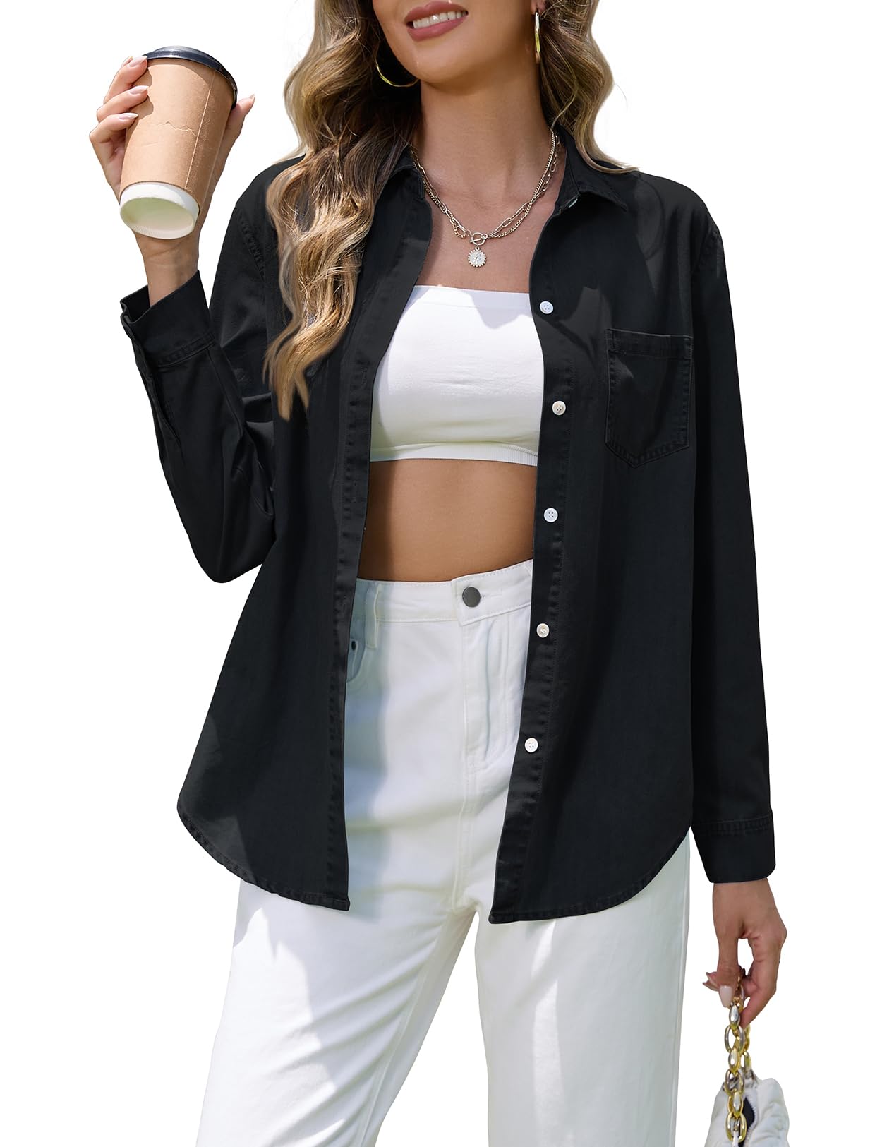 Amazon-Chambray Long Sleeve Button Down Tops (several colors)