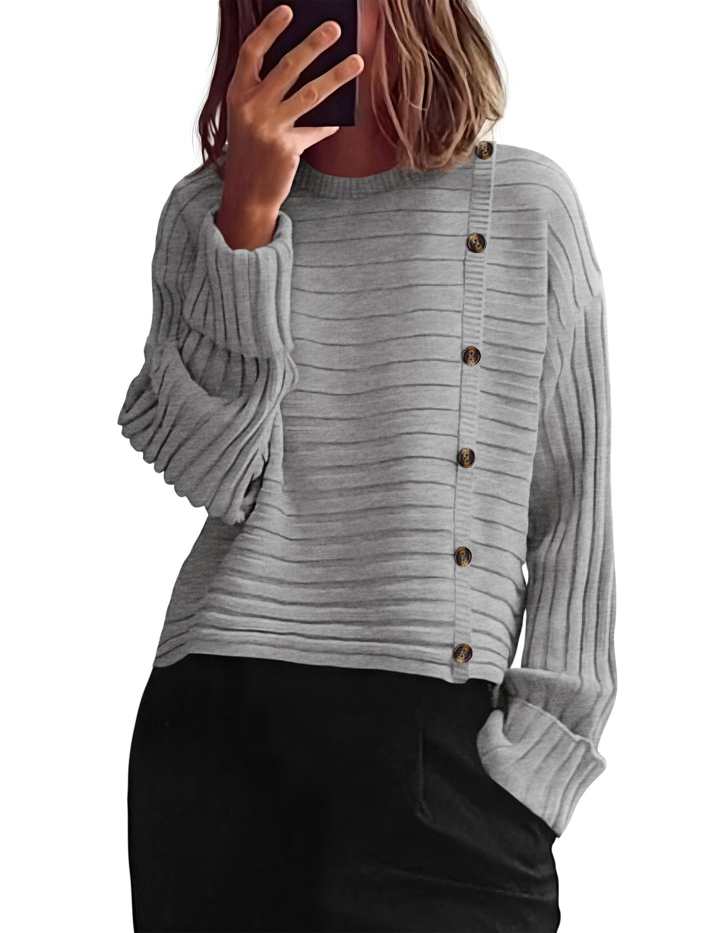 Amazon Side Button Casual Sweater(Several Colors)