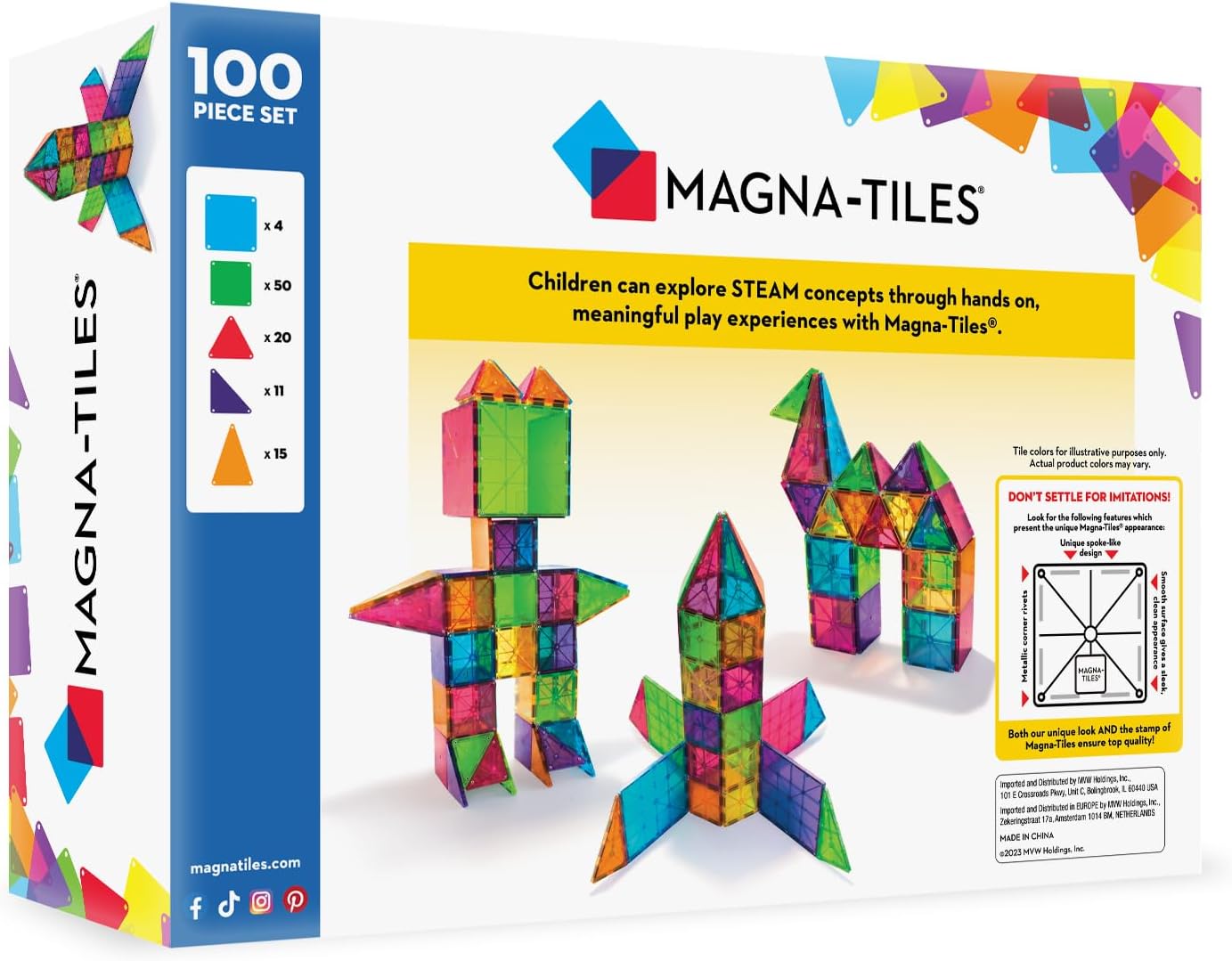 Amazon-MAGNA-TILES Classic 100-Piece Magnetic Construction Set