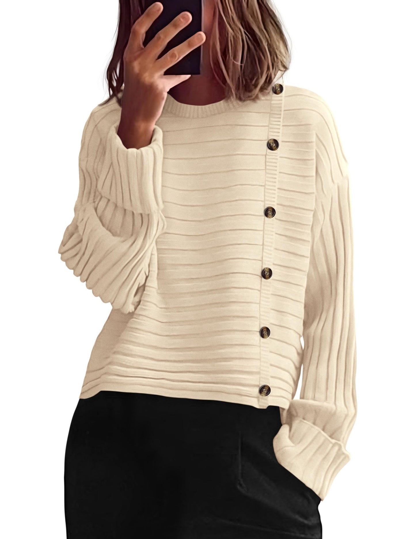 Amazon Side Button Casual Sweater(Several Colors)