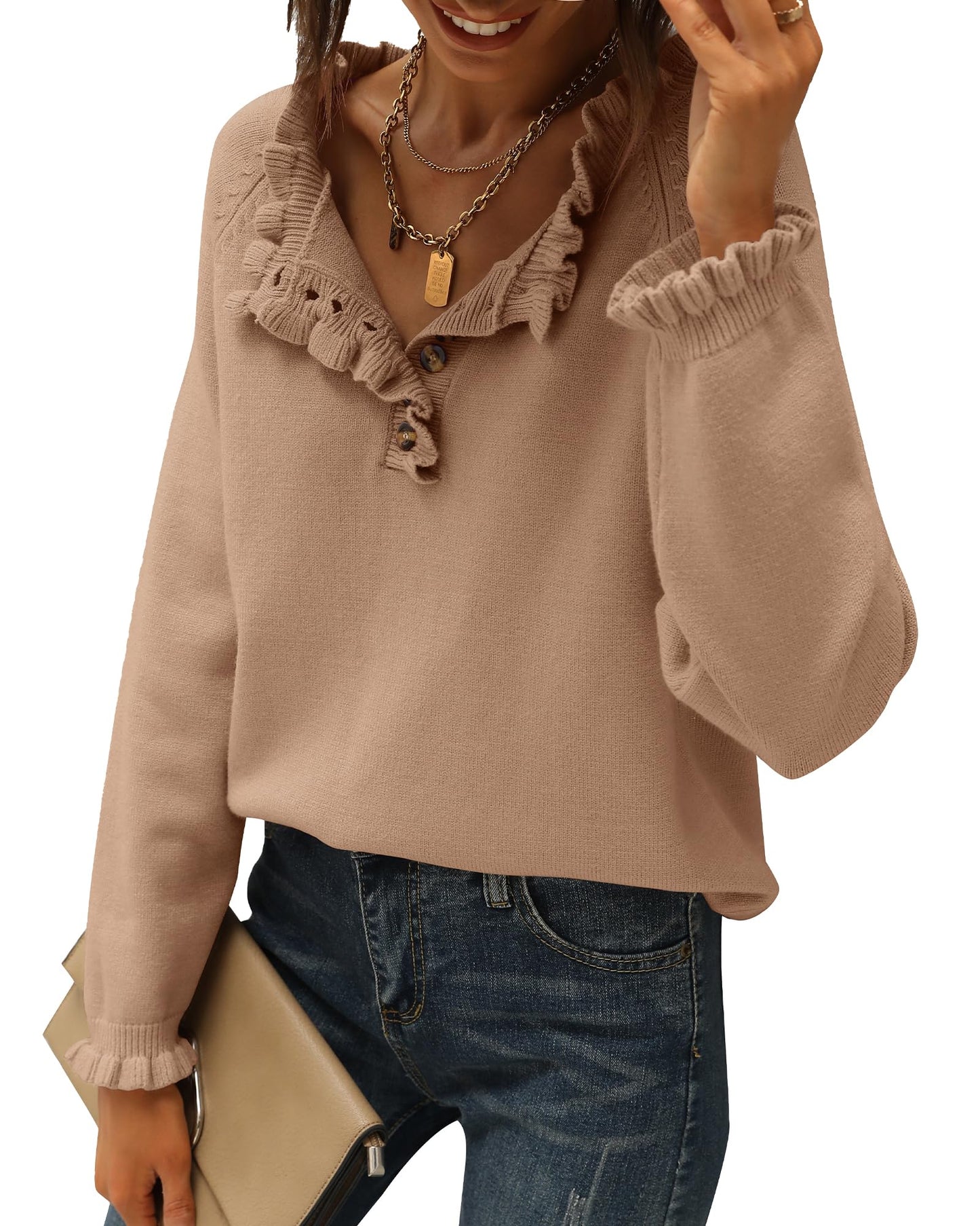 Amazon: Button Down Ruffle Sweater (Several Colors)