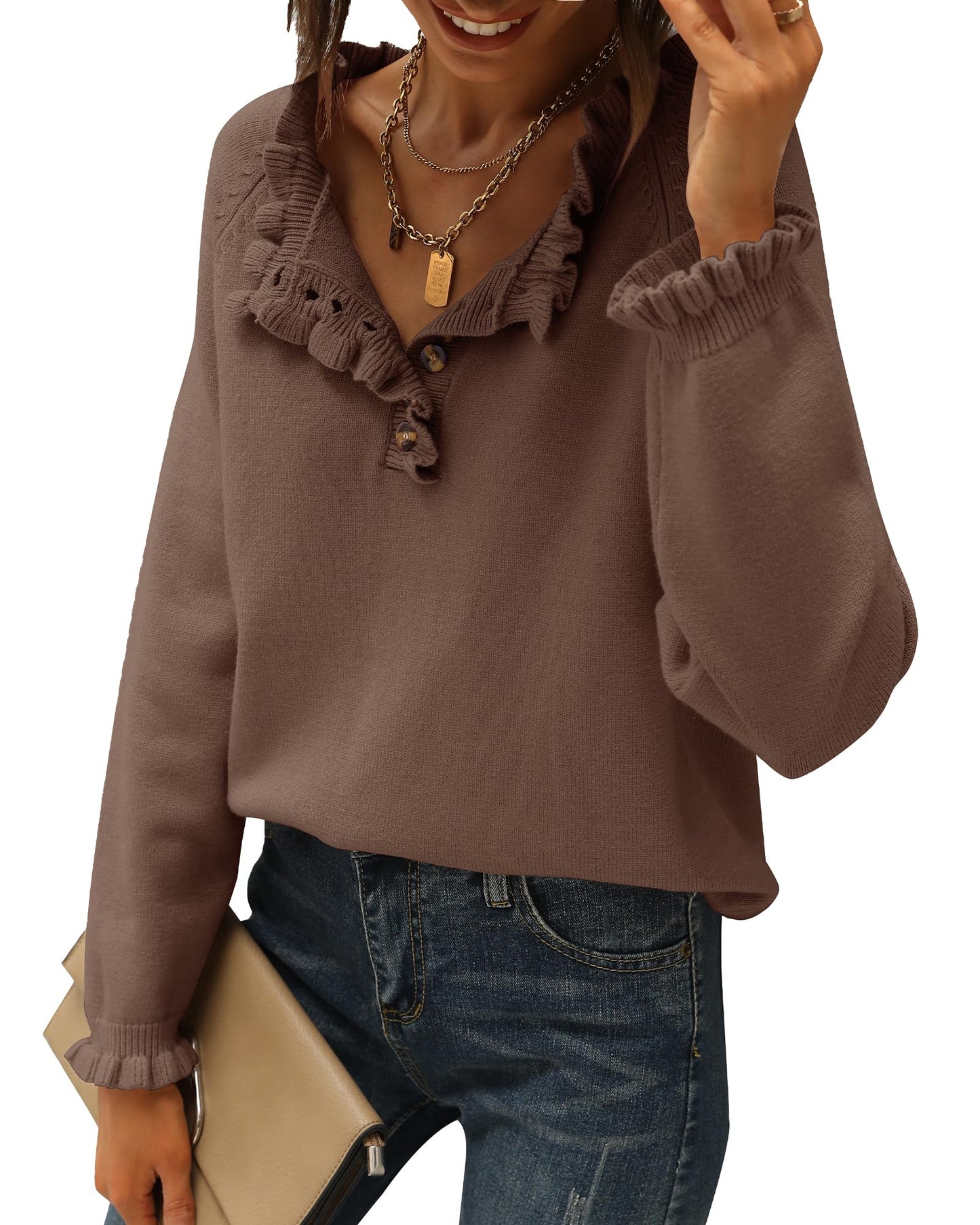 Amazon: Button Down Ruffle Sweater (Several Colors)