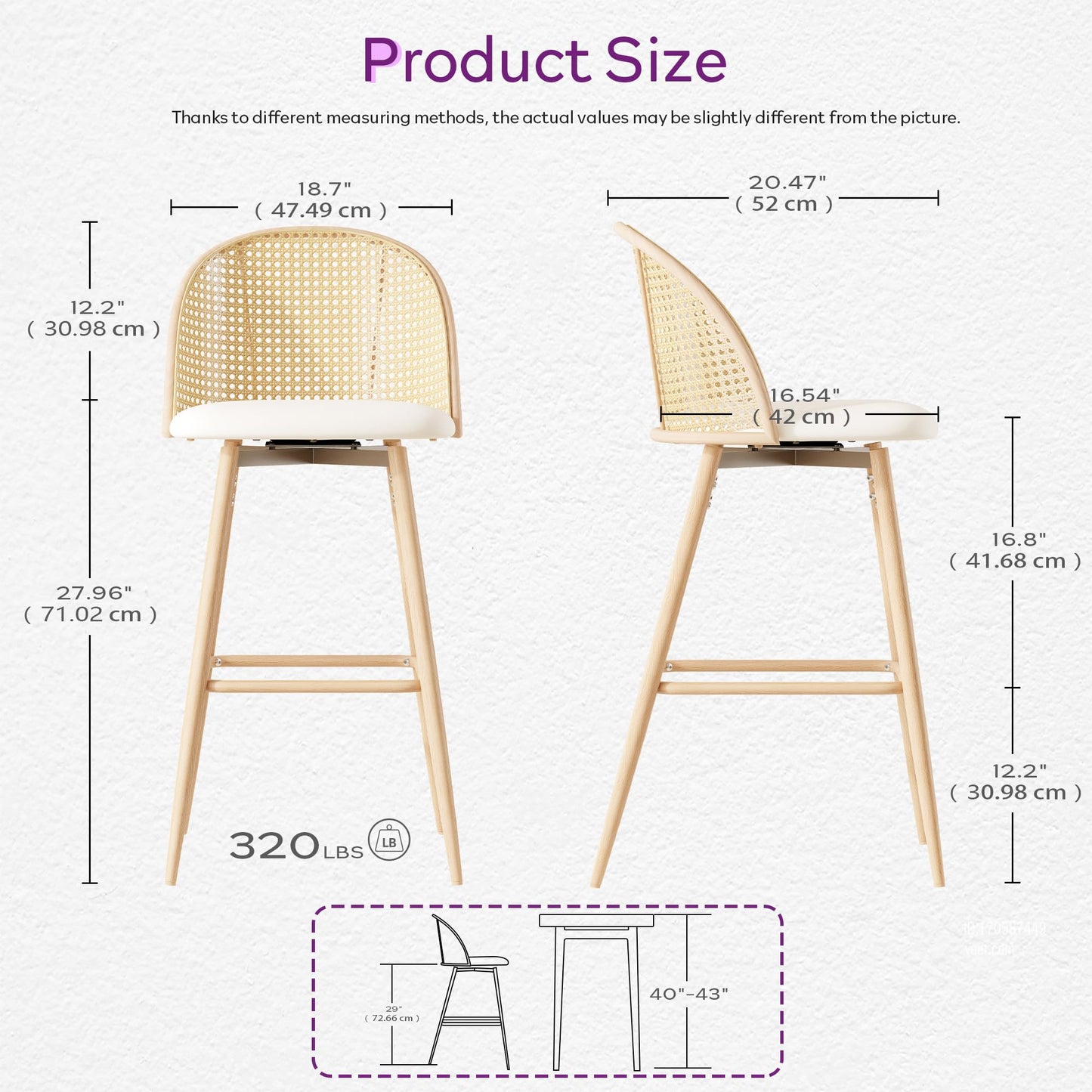 Amazon-TYBOATLE 26'' BarStools Set of 2 w/Rattan Backrest, Swivel Counter Height Bar stools w/Metal Legs, Modern Mid-Century Boho Bar stools with Faux Leather for Kitchen Island, Dining Room, White