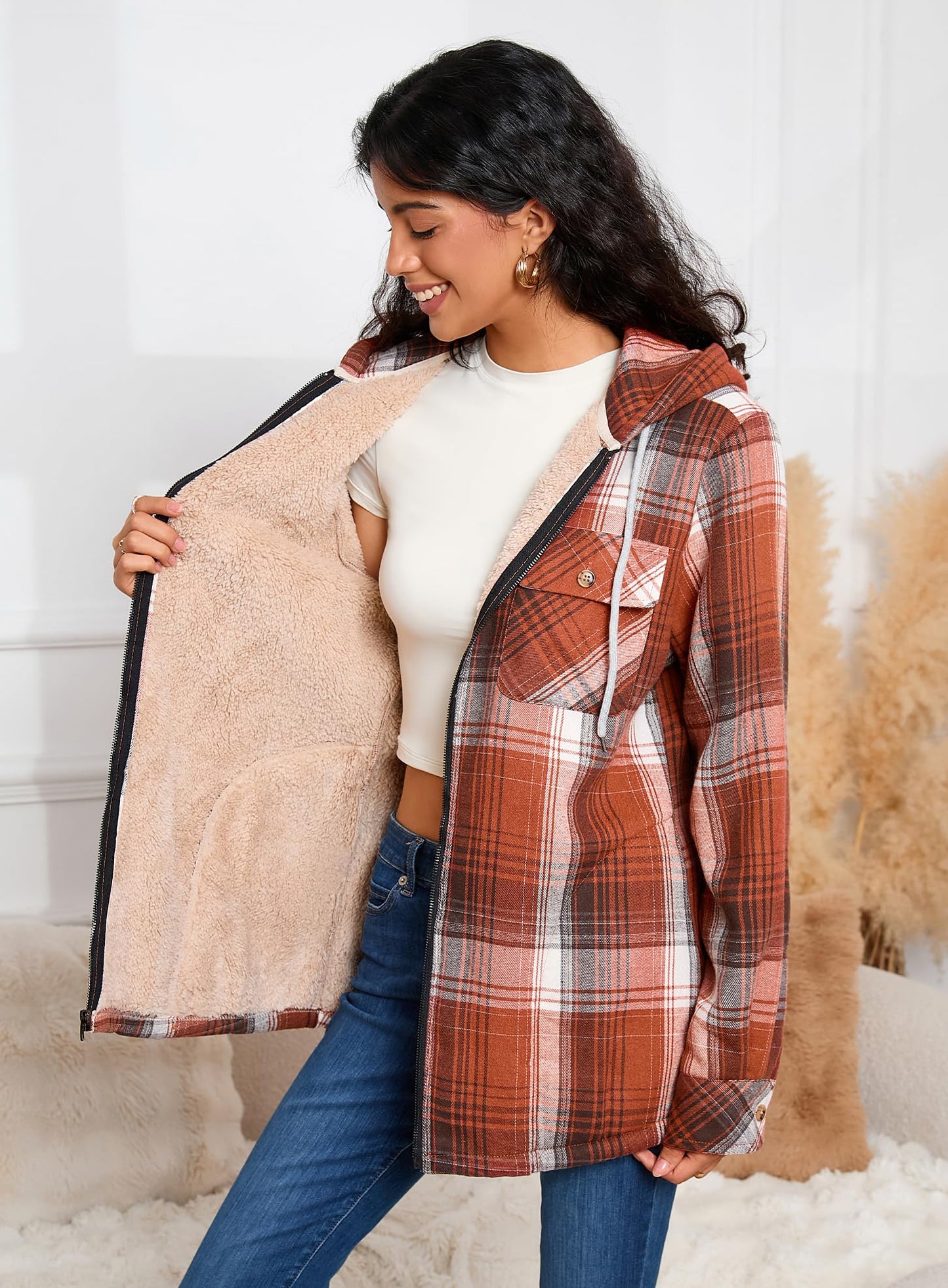 Amazon-Plaid Hooded Jackets Sherpa Lined Hoodies (more colors)