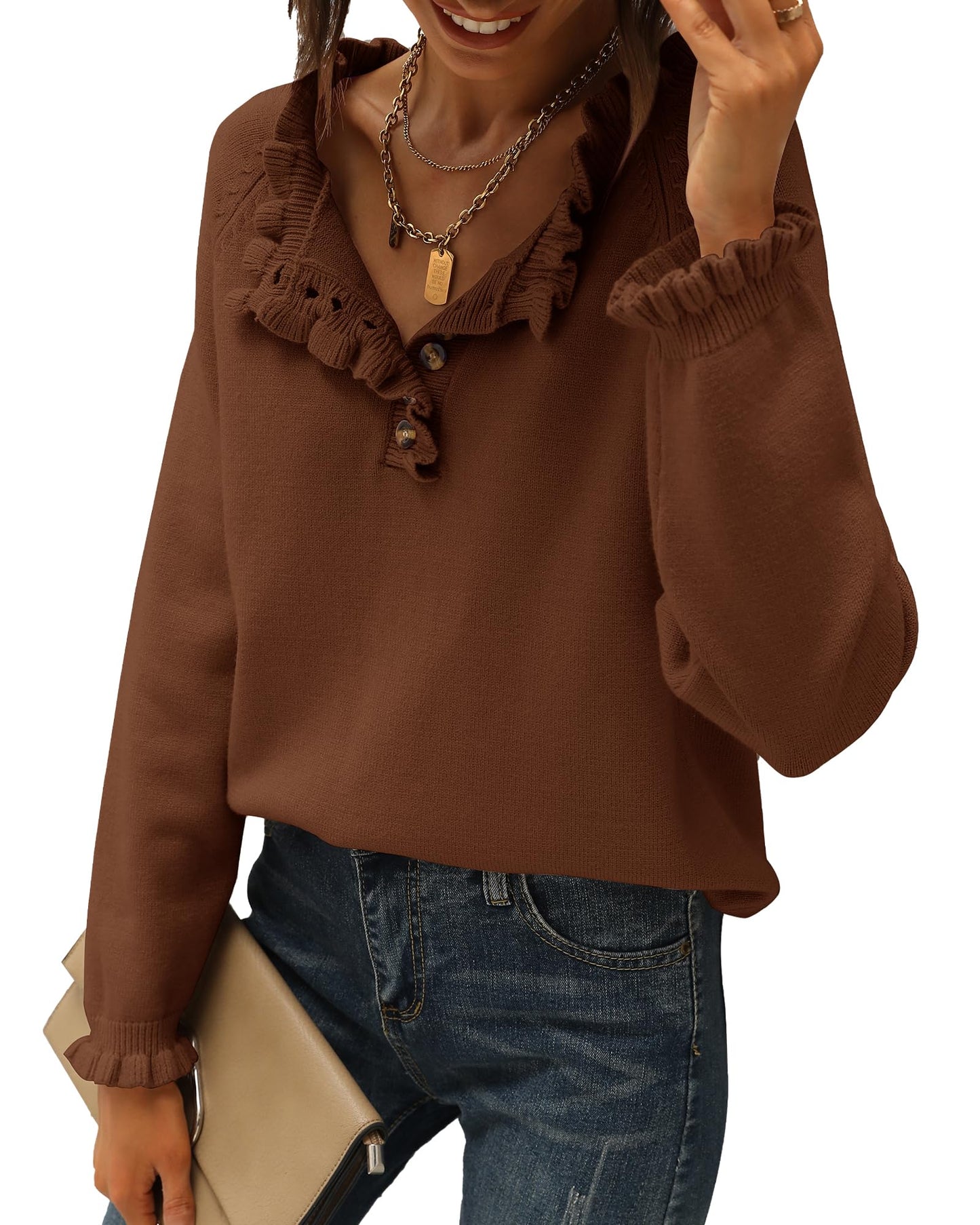 Amazon: Button Down Ruffle Sweater (Several Colors)