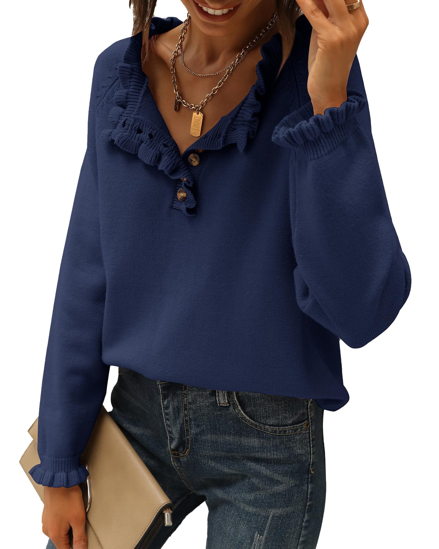 Amazon: Button Down Ruffle Sweater (Several Colors)