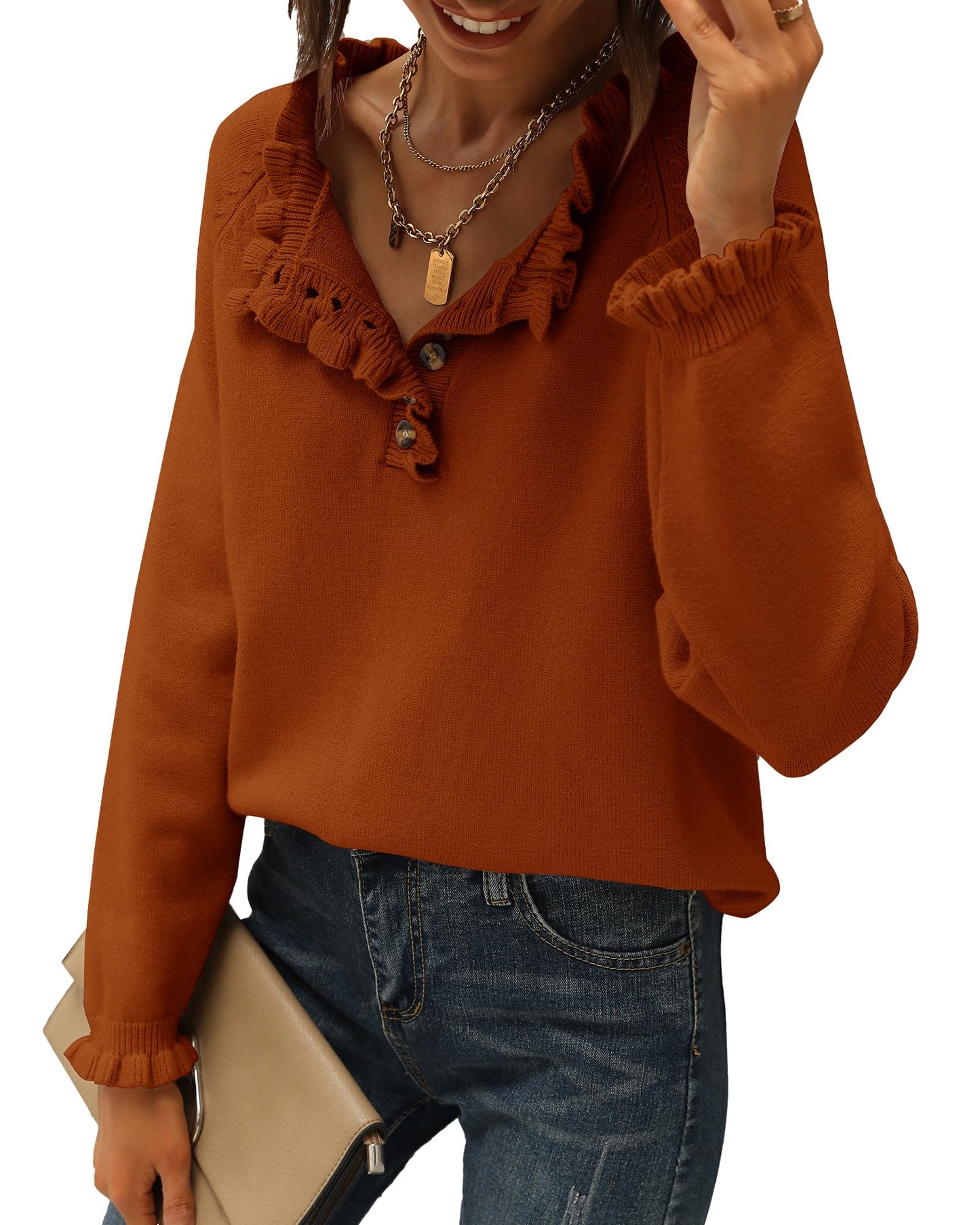 Amazon: Button Down Ruffle Sweater (Several Colors)