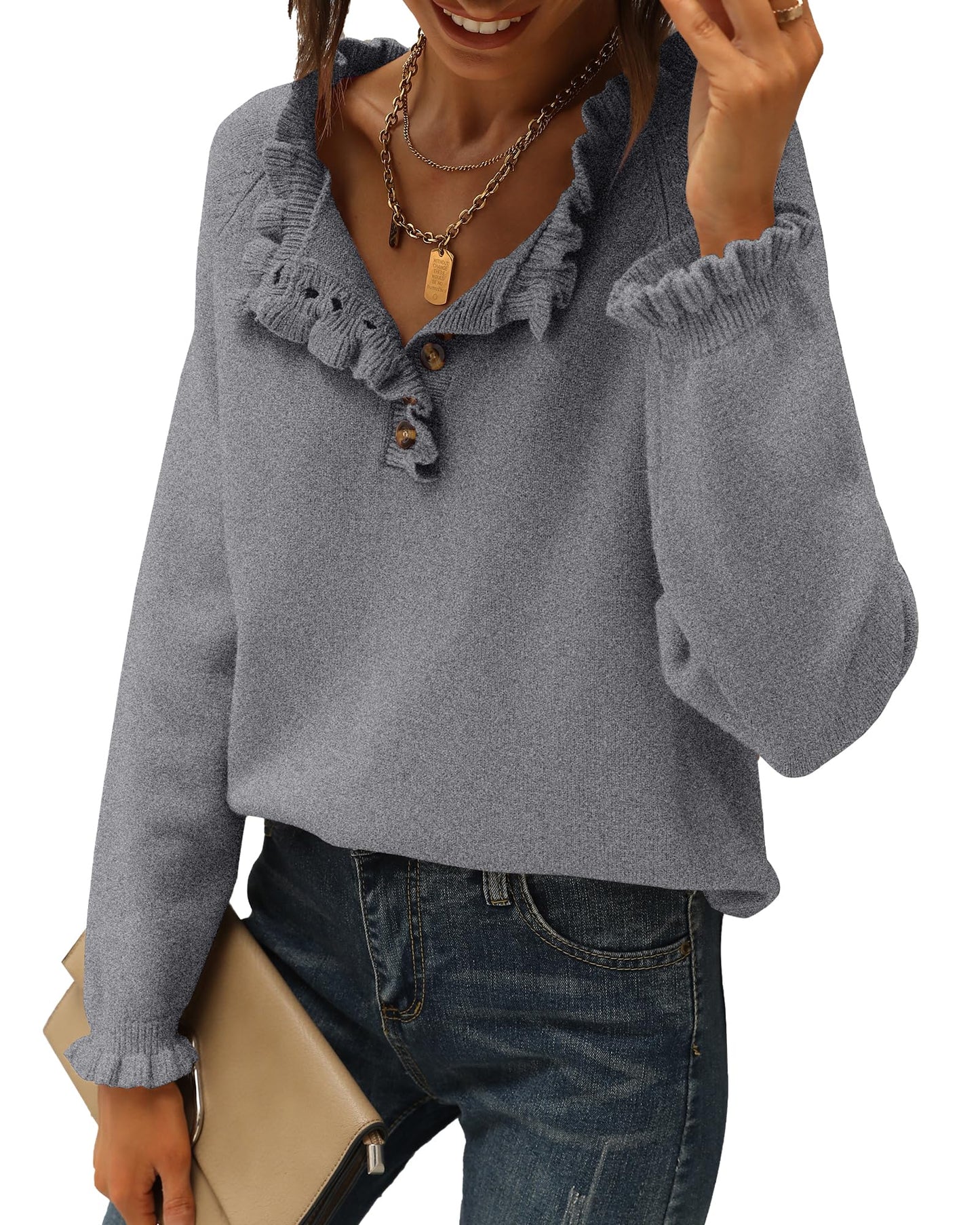 Amazon: Button Down Ruffle Sweater (Several Colors)