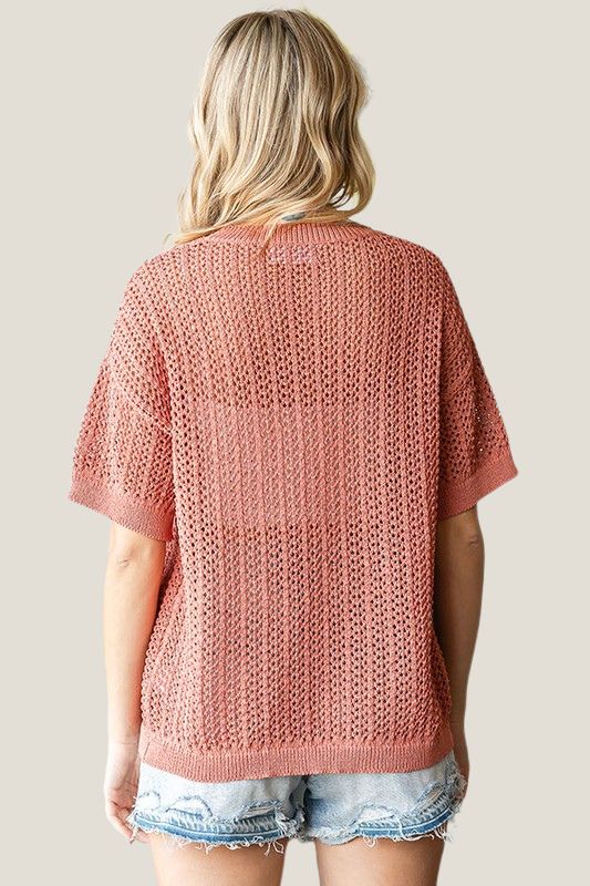 Open Knit Sweater- Dark Coral
