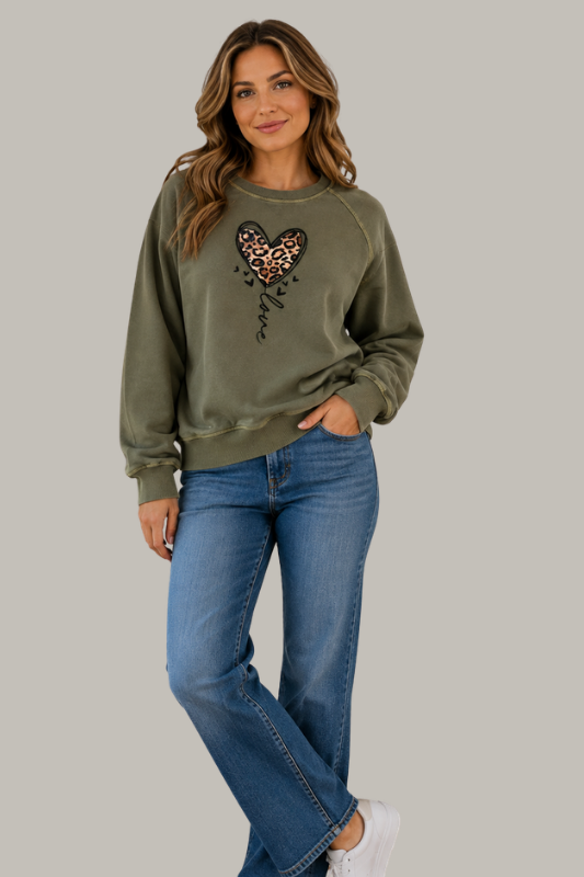 Leopard Heart Mineral Wash Sweatshirt