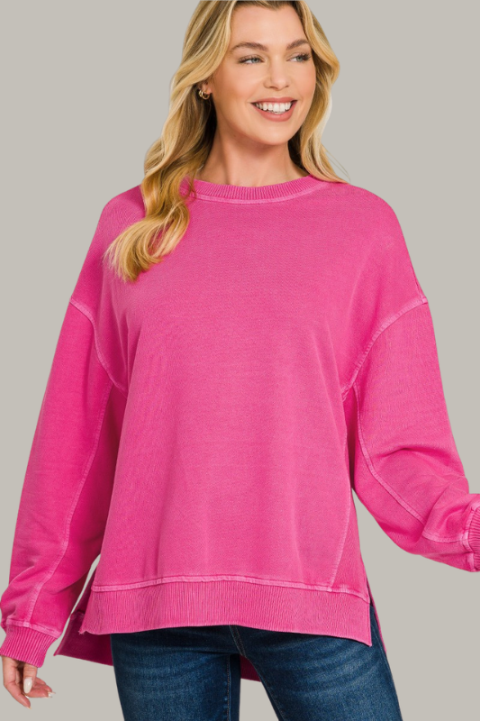 Mineral Wash Sweatshirt (Hot Pink)