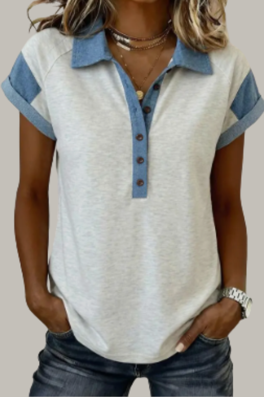 Denim Trimmed Top (short sleeve)