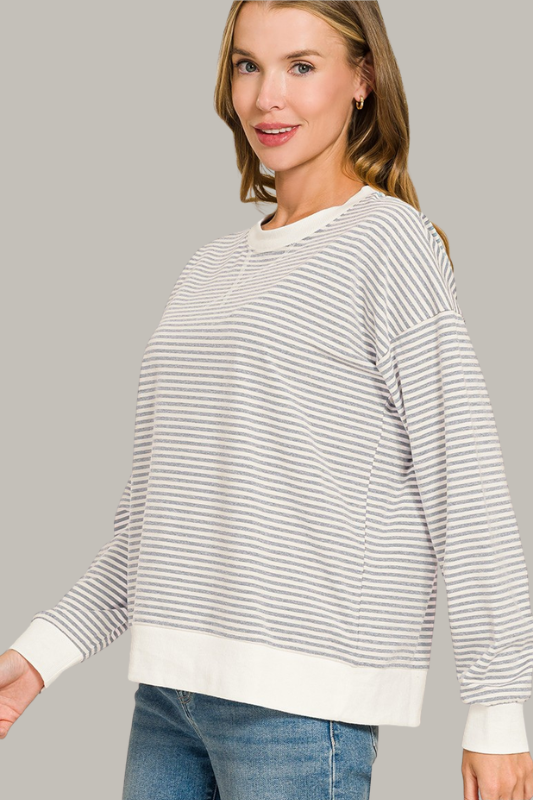Stripe Lightweight Sweatshirt (Heather Grey)