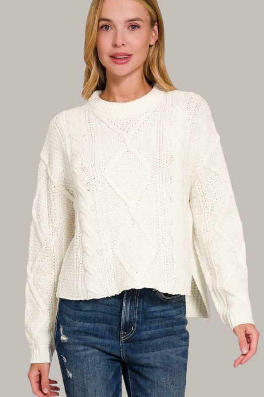 Crop Cable Knit Sweater (Ivory)