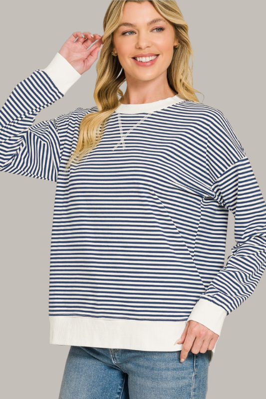 Stripe Lightweight Sweatshirt (Navy)