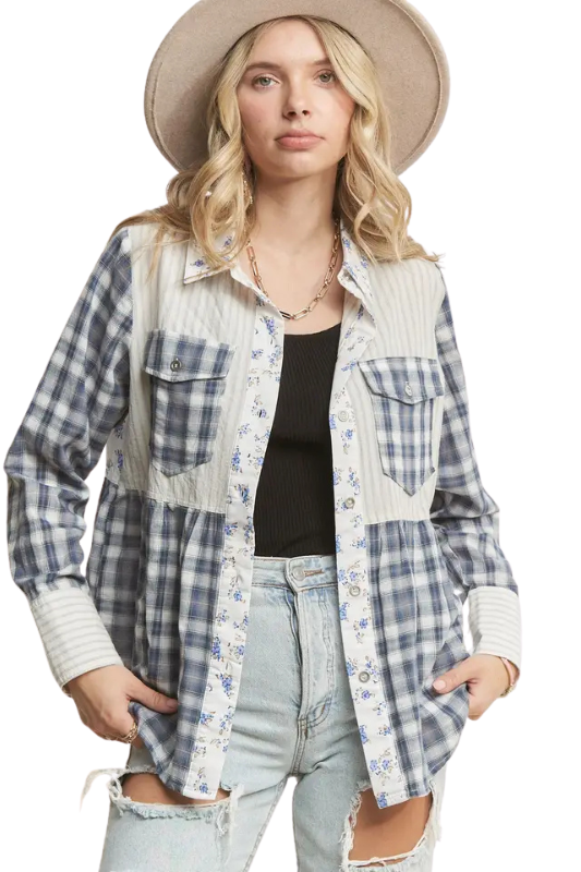 Babydoll Mixed Plaid Top