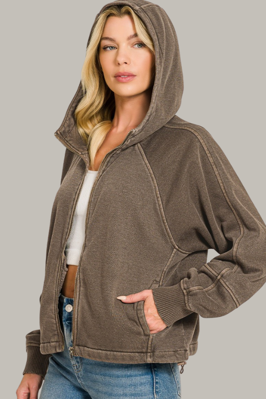 Mineral Wash Hoodie Sweatshirt (Brown)
