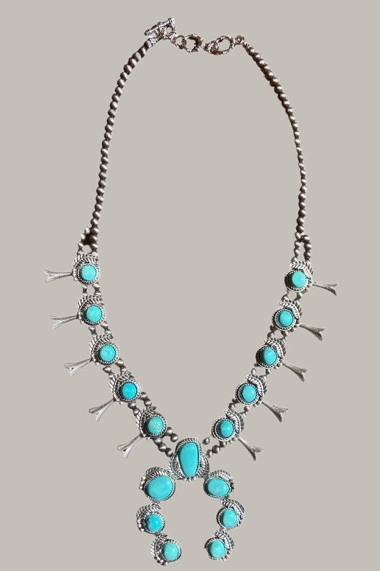 Faux Turquoise Squash Blossom Necklace