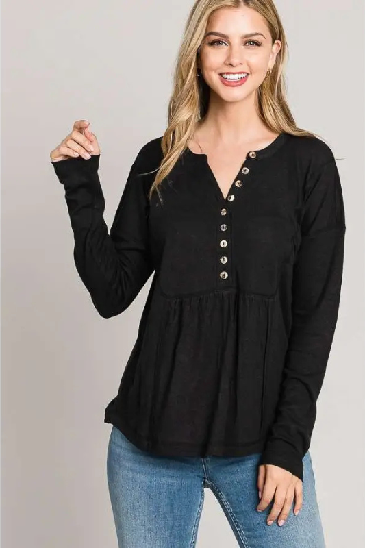 Ribbed Button Henley
