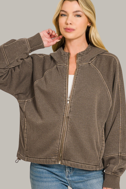 Mineral Wash Hoodie Sweatshirt (Brown)