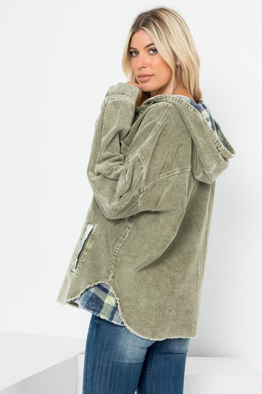 Washed Corduroy Hoodie Jacket