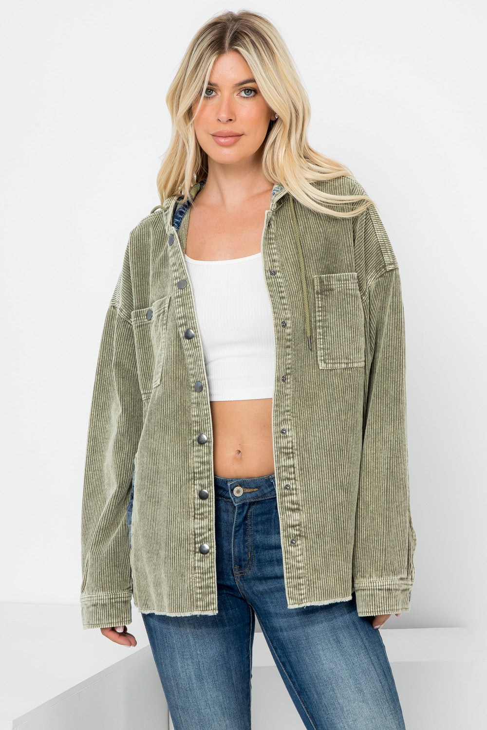 Washed Corduroy Hoodie Jacket
