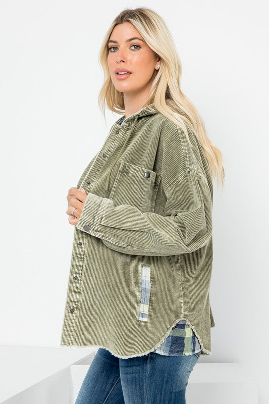Washed Corduroy Hoodie Jacket