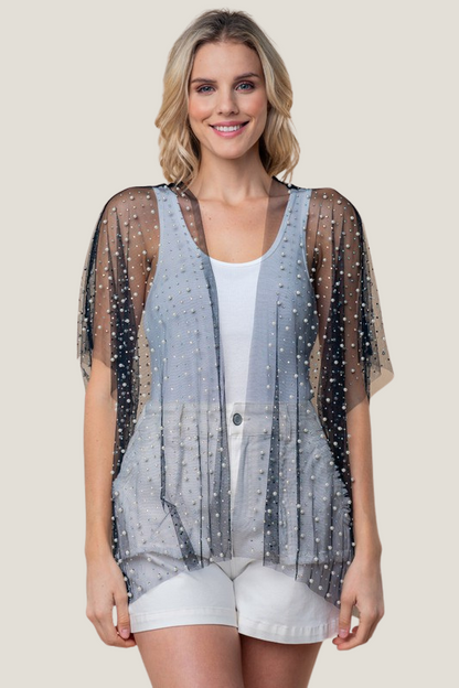 Rhinestone and Pearl Mesh Cardigan