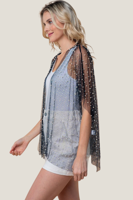 Rhinestone and Pearl Mesh Cardigan