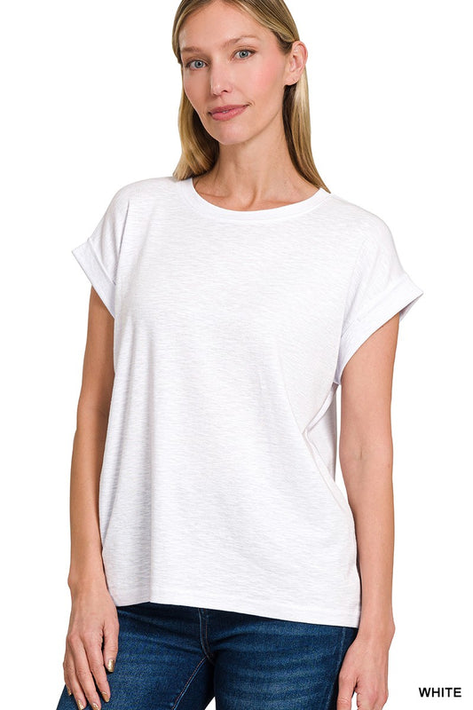 Rolled Sleeve Quality Tee- White