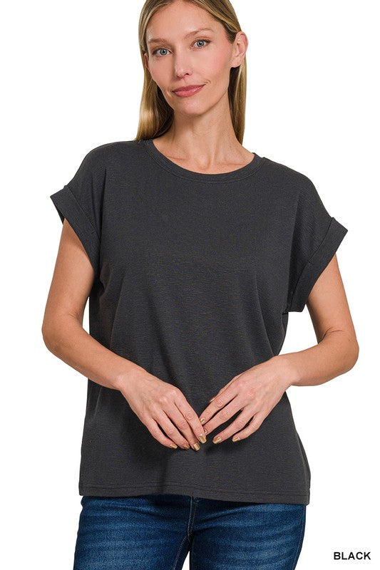 Rolled Sleeve Quality Tee-Black