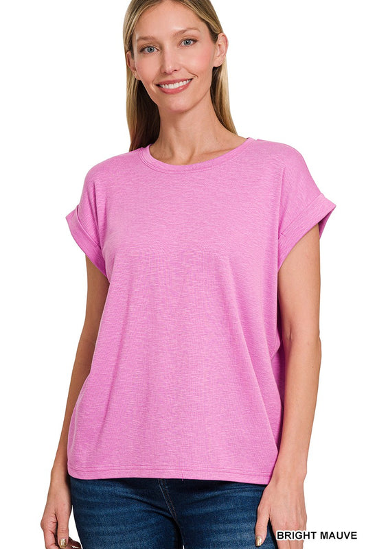 Rolled Sleeve Quality Tee- Mauve