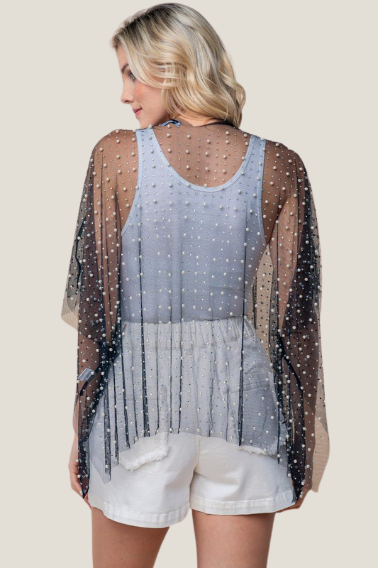 Rhinestone and Pearl Mesh Cardigan