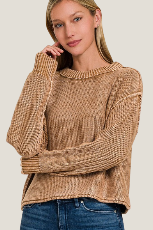 Seam Detail Crop Sweater (Deep Camel)