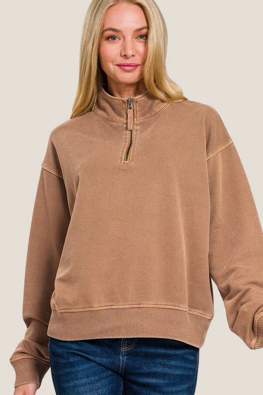 Washed Look Quarter Zip (Camel)