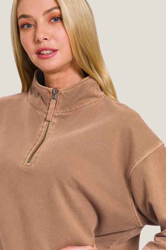 Washed Look Quarter Zip (Camel)