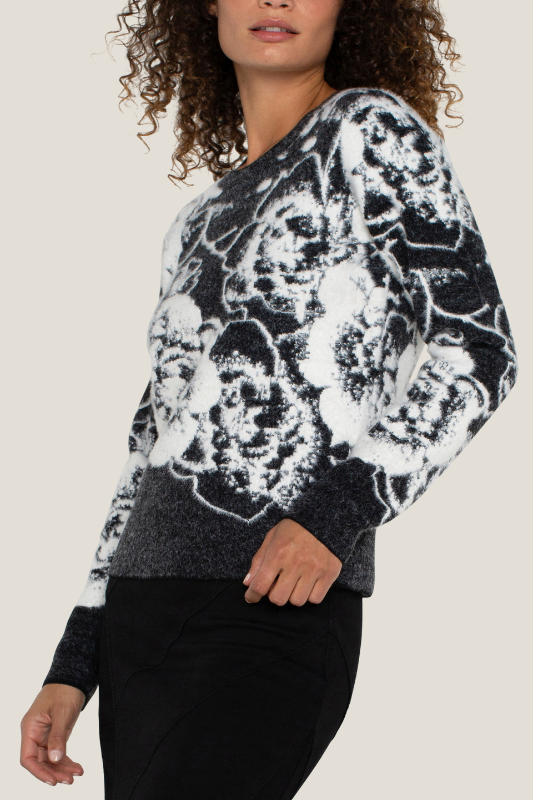 LIVERPOOL: Long Sleeve Floral Crewneck Sweater