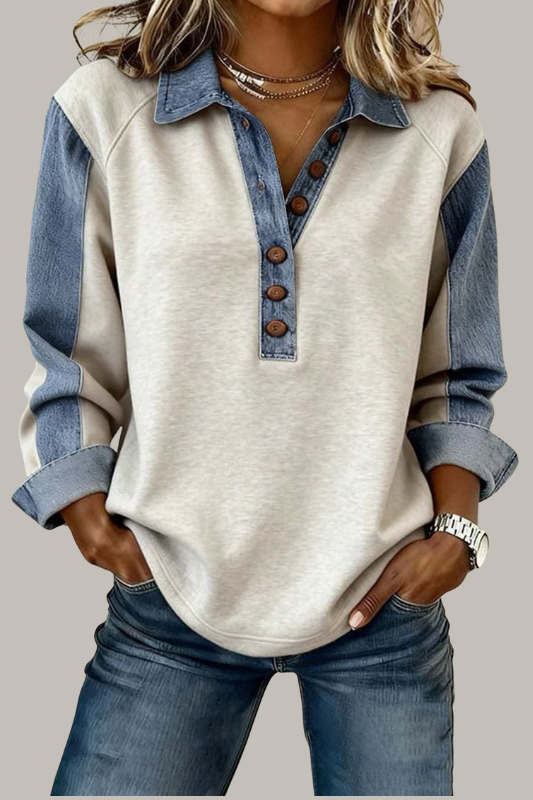 Denim Trimmed Top
