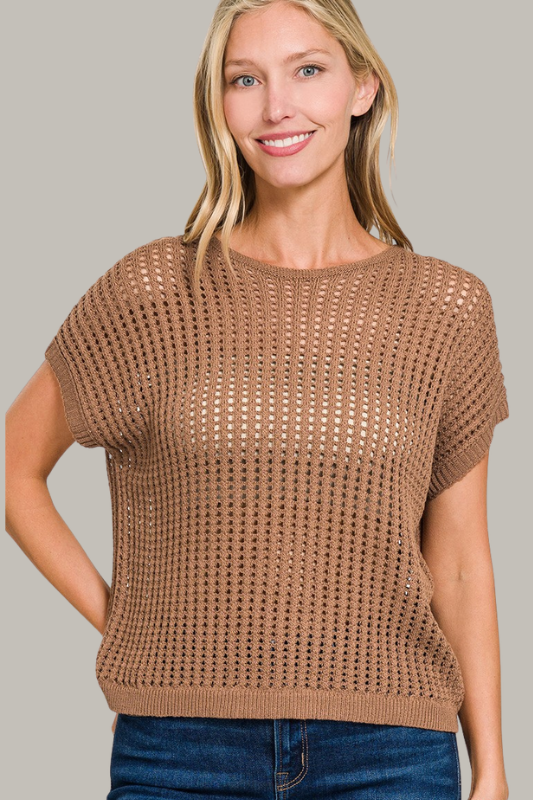 Open Knit Sweater- Brown