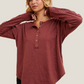 Crochet Sleeve Henley Top (Burgundy)