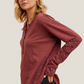 Crochet Sleeve Henley Top (Burgundy)