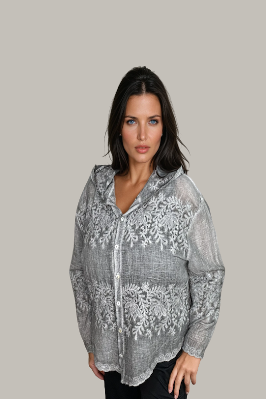 Elara Embroidered Top (Charcoal Grey)