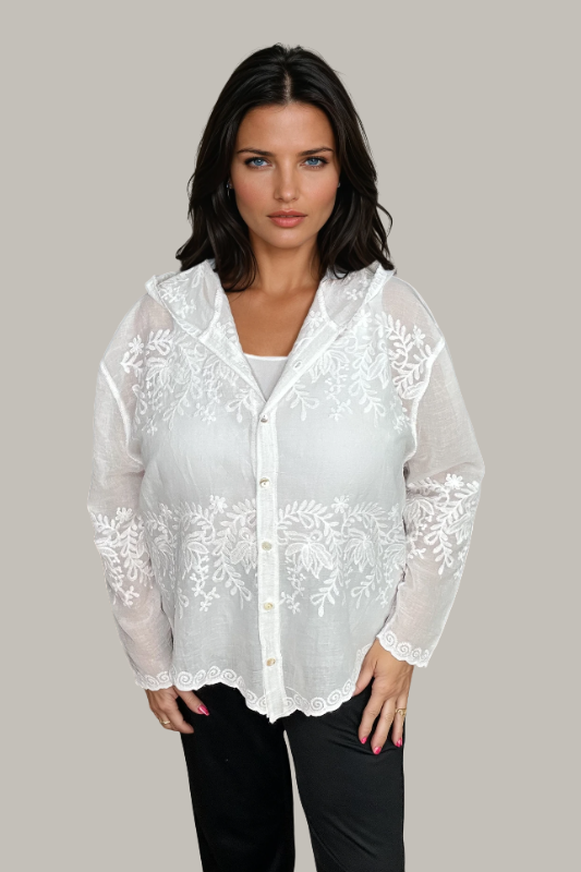 Elara Embroidered Top (White)