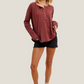 Crochet Sleeve Henley Top (Burgundy)