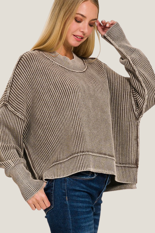 Ribbed And Cropped Sweater (Mocha)