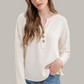 V Neck Henley Top (Cream)