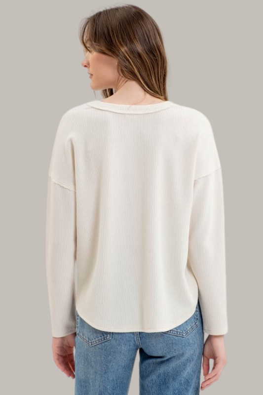 V Neck Henley Top (Cream)